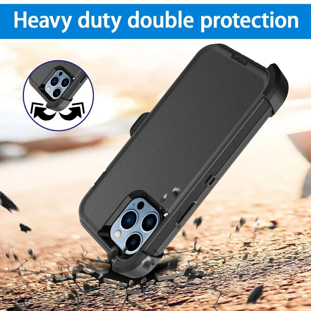 3-in-1 Armor OTT Hülle für iPhone 17 Pro Max, Air 16, 14, 13, 12, 11, 15 Pro Max – Robuste, stoßfeste PC+TPU Hülle mit Gürtelclip – Detail 5