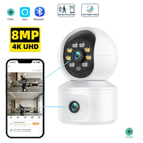 ICSEE 4K 8MP lente Dual 2K 4MP Wifi IP PTZ domo interior seguimiento automático Audio bidireccional vigilancia de seguridad Color visión nocturna FHD