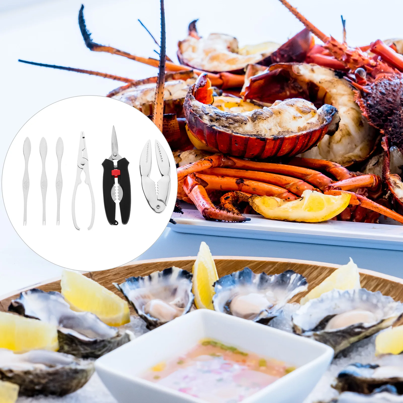 

6pcs 1 Set Eating Set Stainless Steel Clamp Peeling Fork Tools Crab Fork Crab Opening Supplies Seafood Needle Seafood Eating