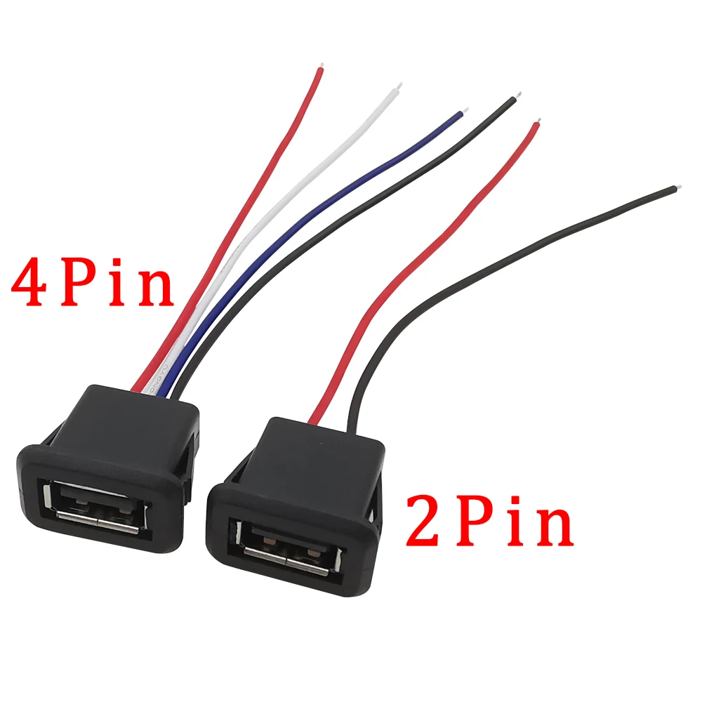 USB 2.0 Female Jack Socket Connector 2 Pin 4 Pin USB 2.0 Type A Data Charging Socket Interface Connector With Cable Lead 10CM