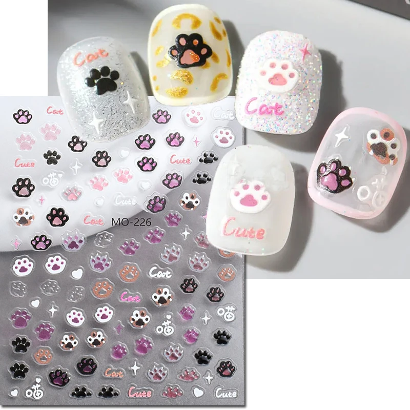 

5d Embossed Jelly Cute Cats Faces Claws Paws Nail Art Decals Stickers For Nails Art Manicures Tips Decorations