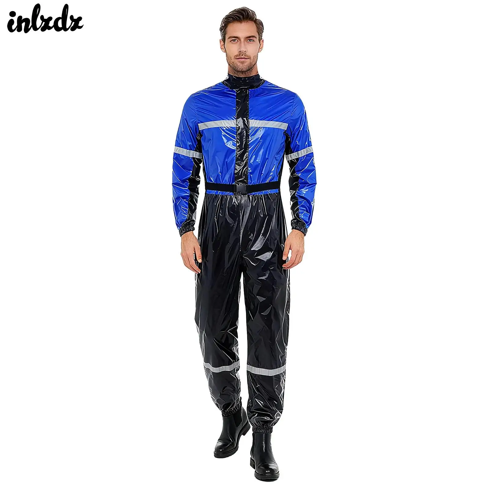 

Мужской комбинезон на молнии спереди с поясом и длинными рукавами, светоотражающие полоски, водостойкий комбинезон, боди, униформа для мастерской