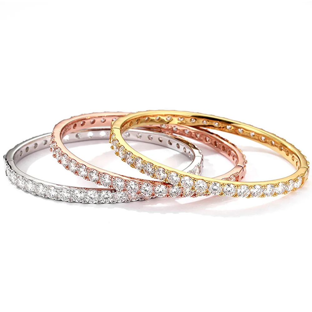 YLMyself 4mm مويسانيتي الماس 925 الفضة الإسورة مجوهرات مع 5 أحجام - أبيض / أسود / الذهب المجوهرات الجميلة