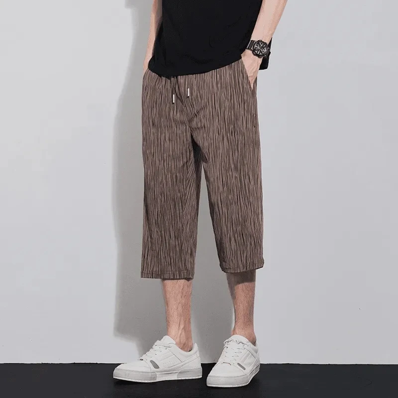 

Summer Thin Six-Seven Casual orts Men's Loose Elastic Ice Silk Breathable Seven-Five Pants Straight Leg Loose Fit Summer ...