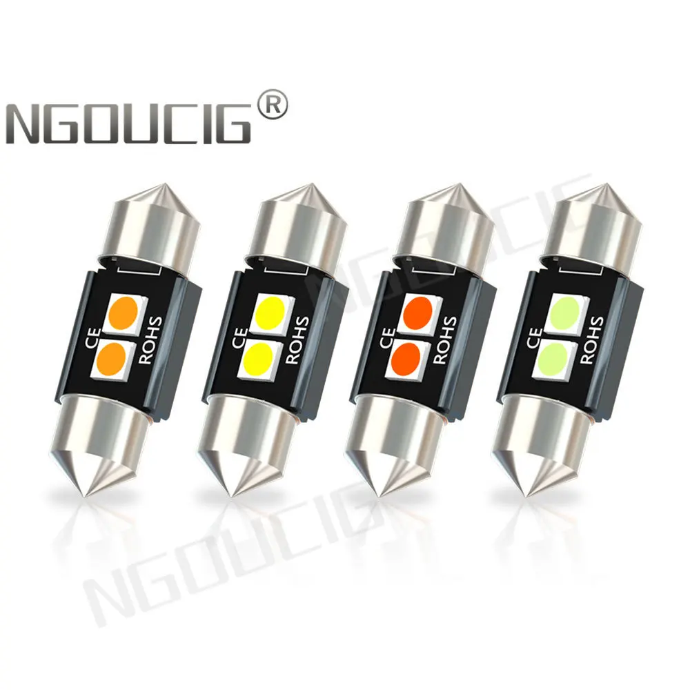 NGOUCIG 2PCS Led 28mm Bulb Festoon Car C5W Trunk C10W Door Reading Dome License Plate Signal Lamp Warm White Interior Light