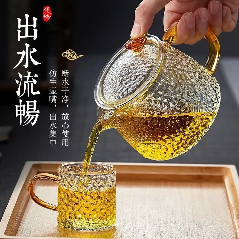 

400ML Mini vintage hammer pattern high temperature resistant glass teapot filter tea infuser Transparent Kung Fu teapot set