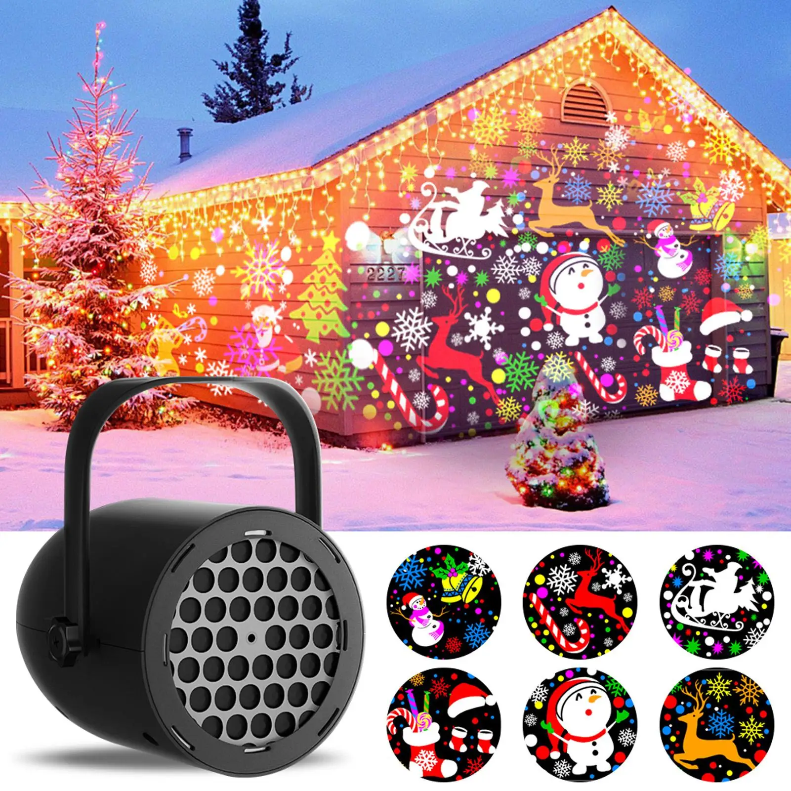 Luces de proyector de copo de nieve LED decoraciones navideñas lámpara de escenario giratoria 2025 Navidad fiesta de año nuevo vacaciones