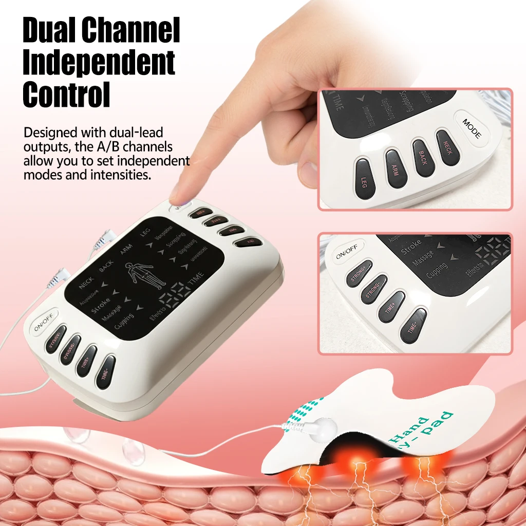Muscle Stimulator and Massager for Full-Body Use, Rechargeable Dual-Channel Device with 8 Modes/50 Intensity Settings, Low-Voltage Unit Suitable for Back, Neck, and Other Areas, Portable Device