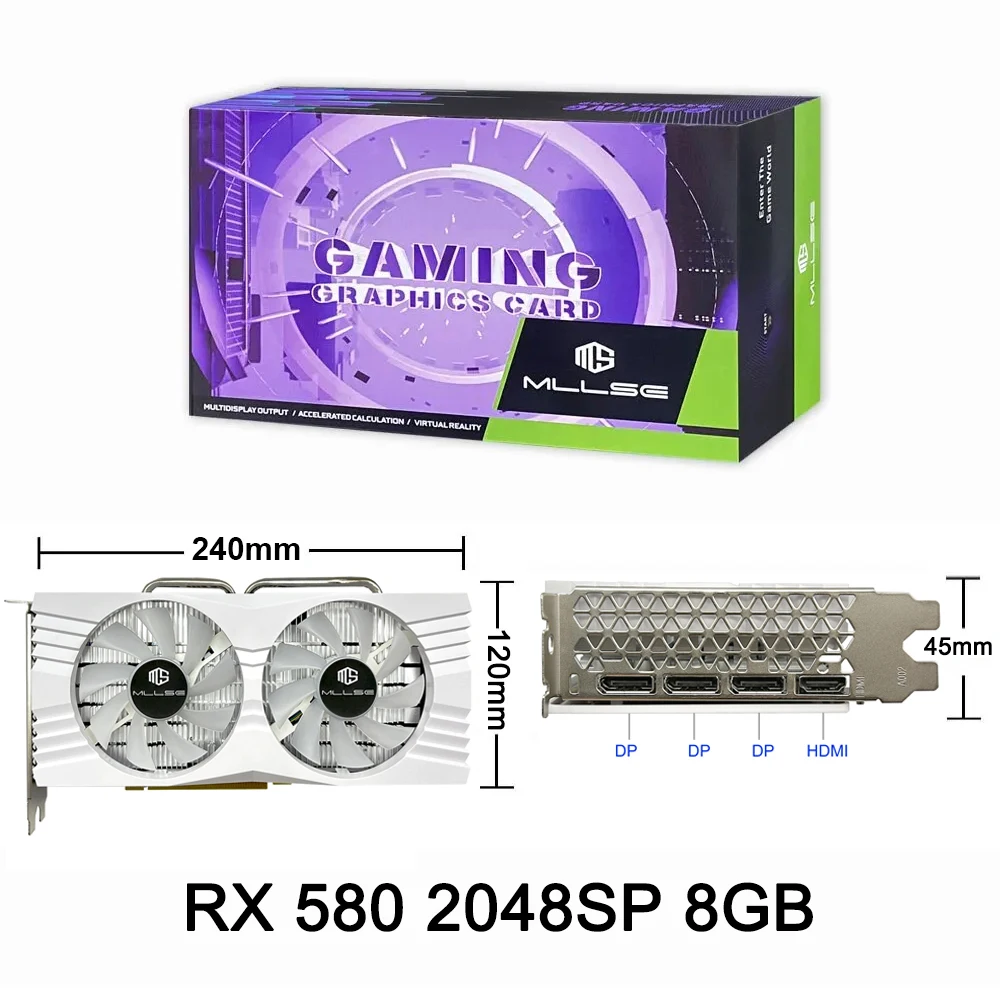 Placa gráfica MLLSE Performance-Segmento, AMD Radeon, RX 580, 8GB, 2048SP, GDDR5, 256 bits, PCI Express, 3.0 × 16 Gaming GPU