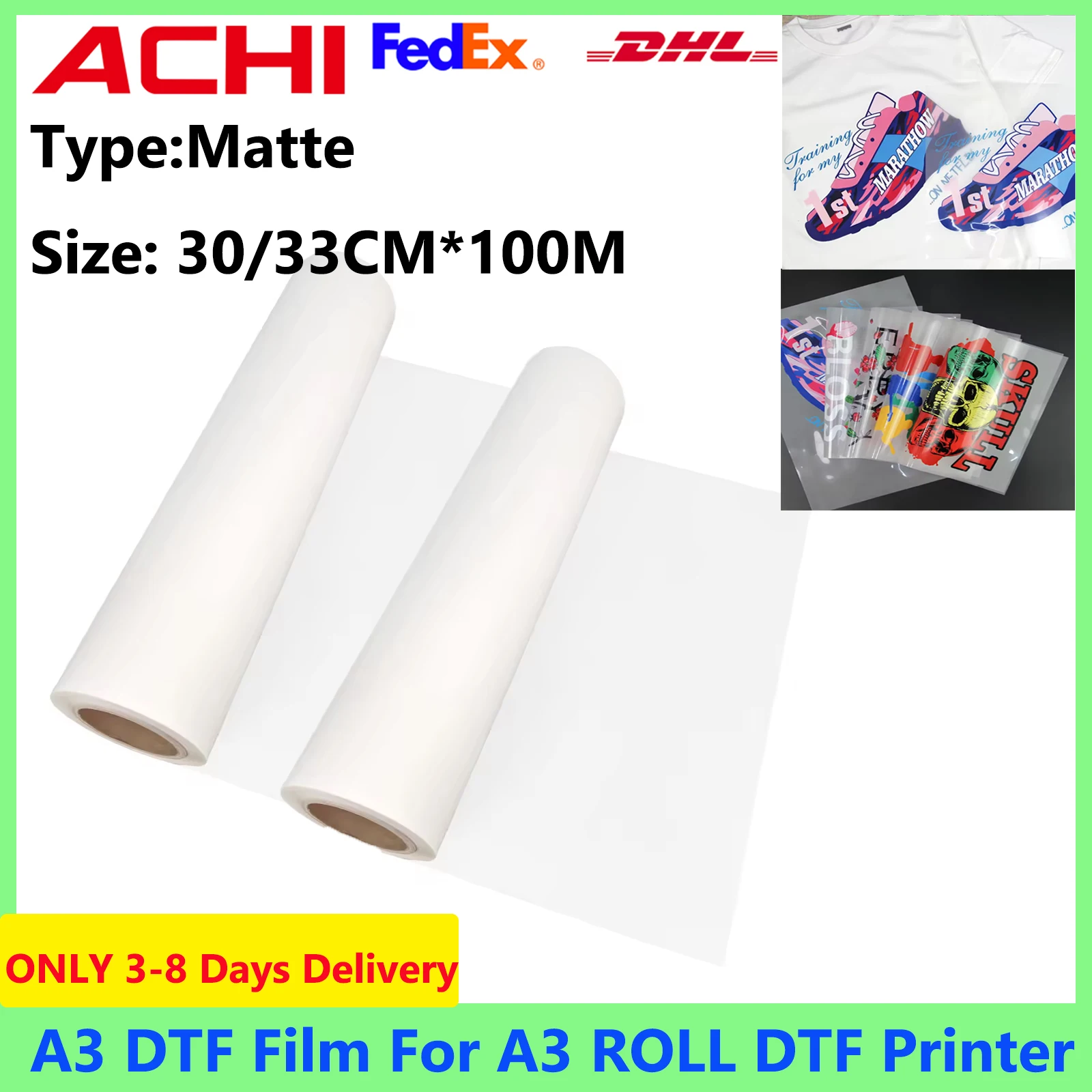 [EU STOCK] 30CM DTF Roll Film Matte 33CM 100M Direct To Heat Transfer DTF PET Film T shirt Film For 1390 L1800 XP600 DTF Printer