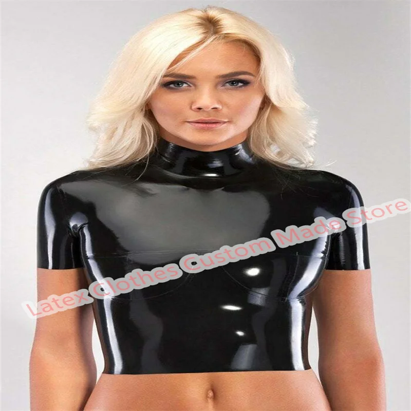 

Латексный топ ручной работы, резиновый костюм, женские костюмы для косплея, черные колготки на молнии спереди, пальто с короткими рукавами без молнии