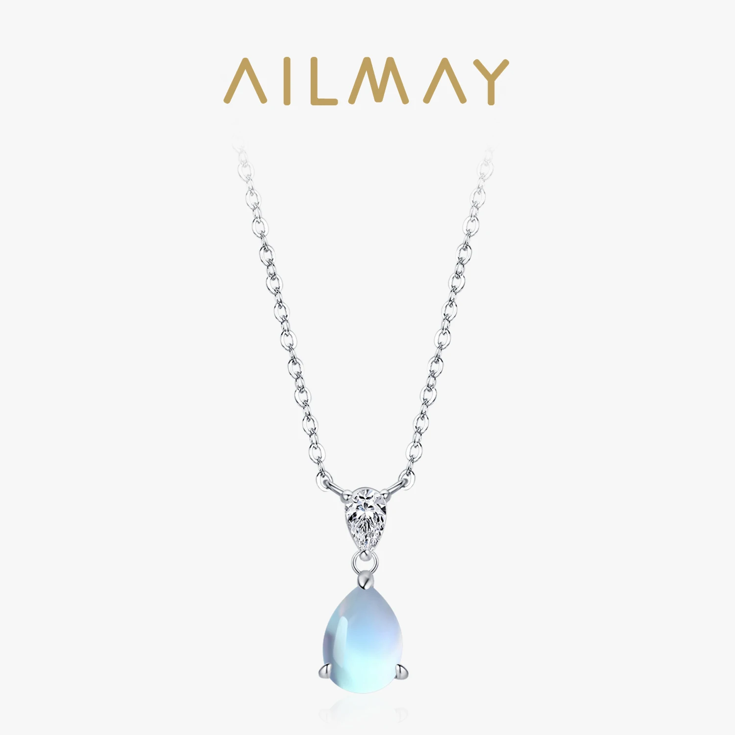 Ailmay Authentic 925 Sterling Silver Water Droplet Moonstone Pendant Necklaces For Women Birthday Party Fine Jewelry Gift