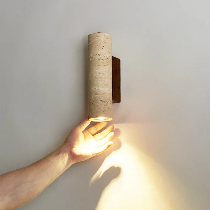 

Nordic Led Wall Lamp Travertine Natural Stone Sconce Light with E27 Bulb for Bedroom Living Room Hallway Wall Light