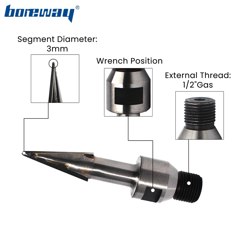 Boreway 1PC CNC Conic Mill D3 Milling Cutter Tool With 1/2" Gas Thread For Granite Marble Stone Caving Engraving For CNC Machine