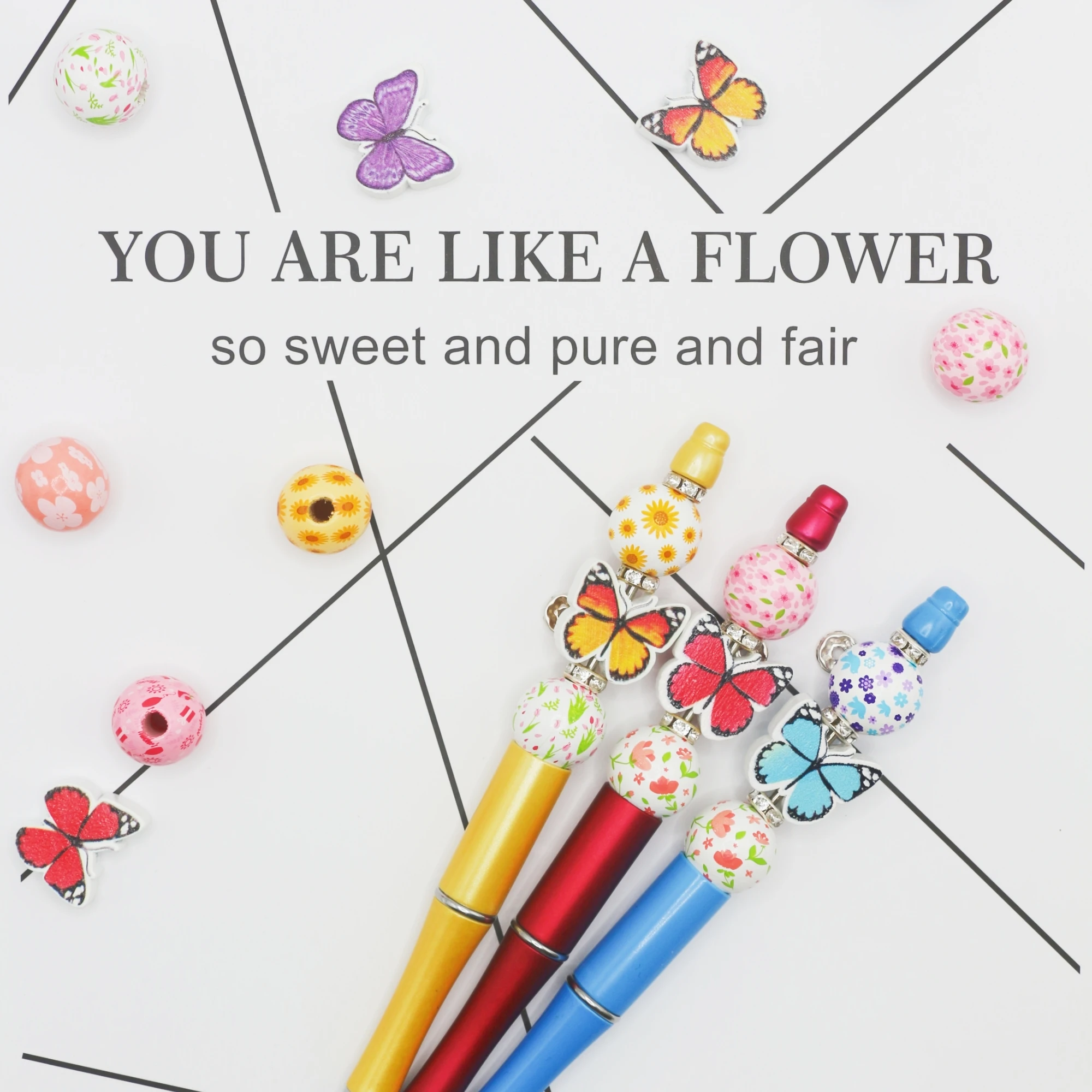 9 قطع من الحبر الأسود على شكل فراشة ملونة للربيع والصيف يمكنك صنعها بنفسك قلم حبر جاف ومجموعة خرز خشبية، لوازم مكتبية ومدرسية #5