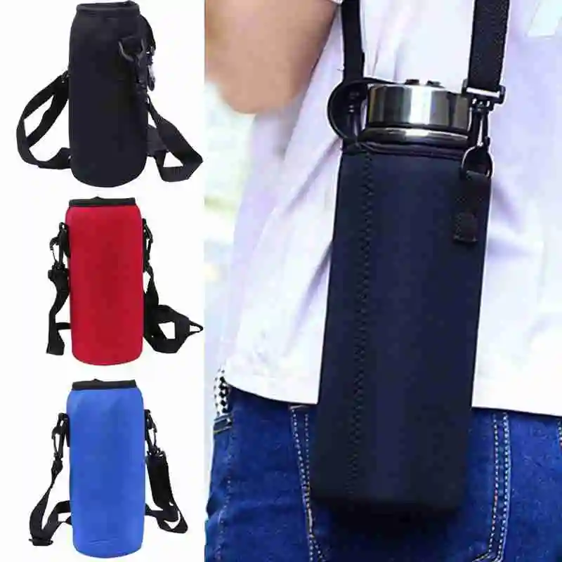 Portable Neoprene Water Bottle Carrier Sleeve Portable Insulated Bottle Holder Bag With Shoulder Strap For Outdoor Hiking