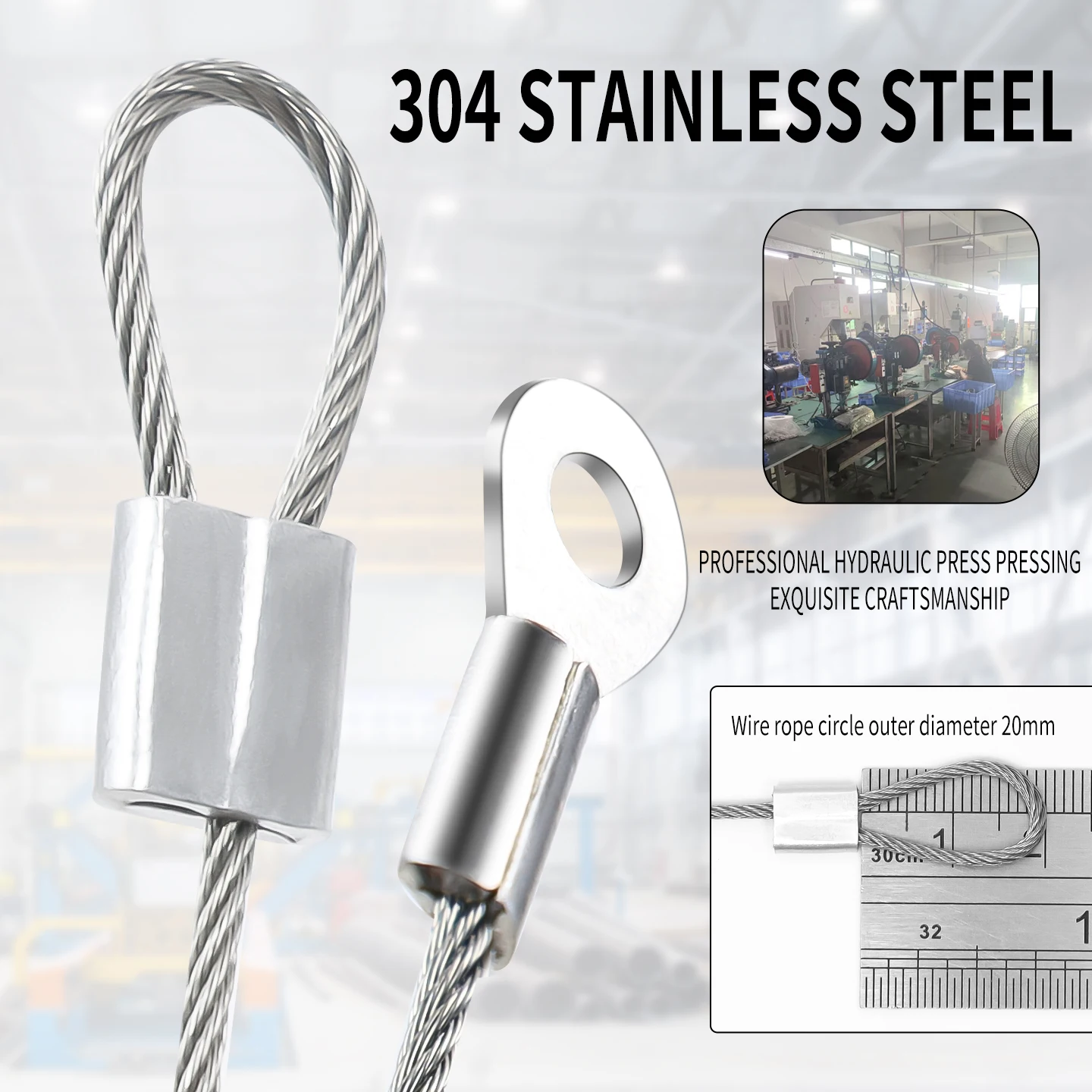 4PCS 1.5mm Stainless Steel Wire Rope, End with Loop, M3/M4/M5/M6/M8/M10 Crimping Joint, Wire Safety Rope image 5