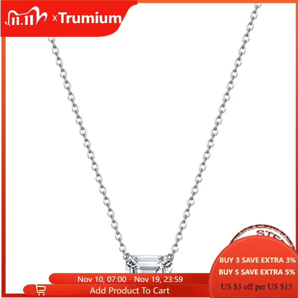 

Trumium 1Ct 925 Sterling Silver 14k Gold Plated Necklaces for Women Emerald Cut Solitaire CZ Pendant Necklace Trendy Jewelry