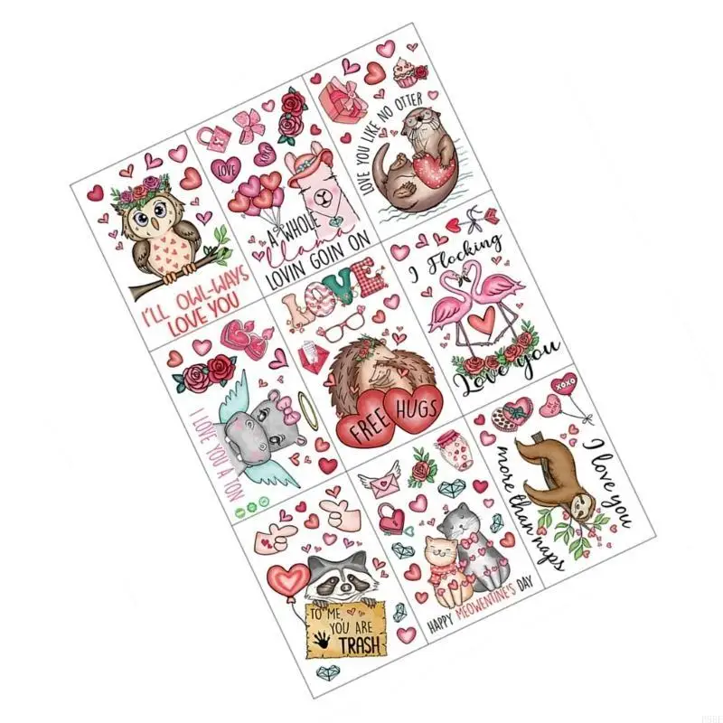 P88f 9sheets День святого Валентина наклейки на стеклянные статические наклейки Cartoon Carling
