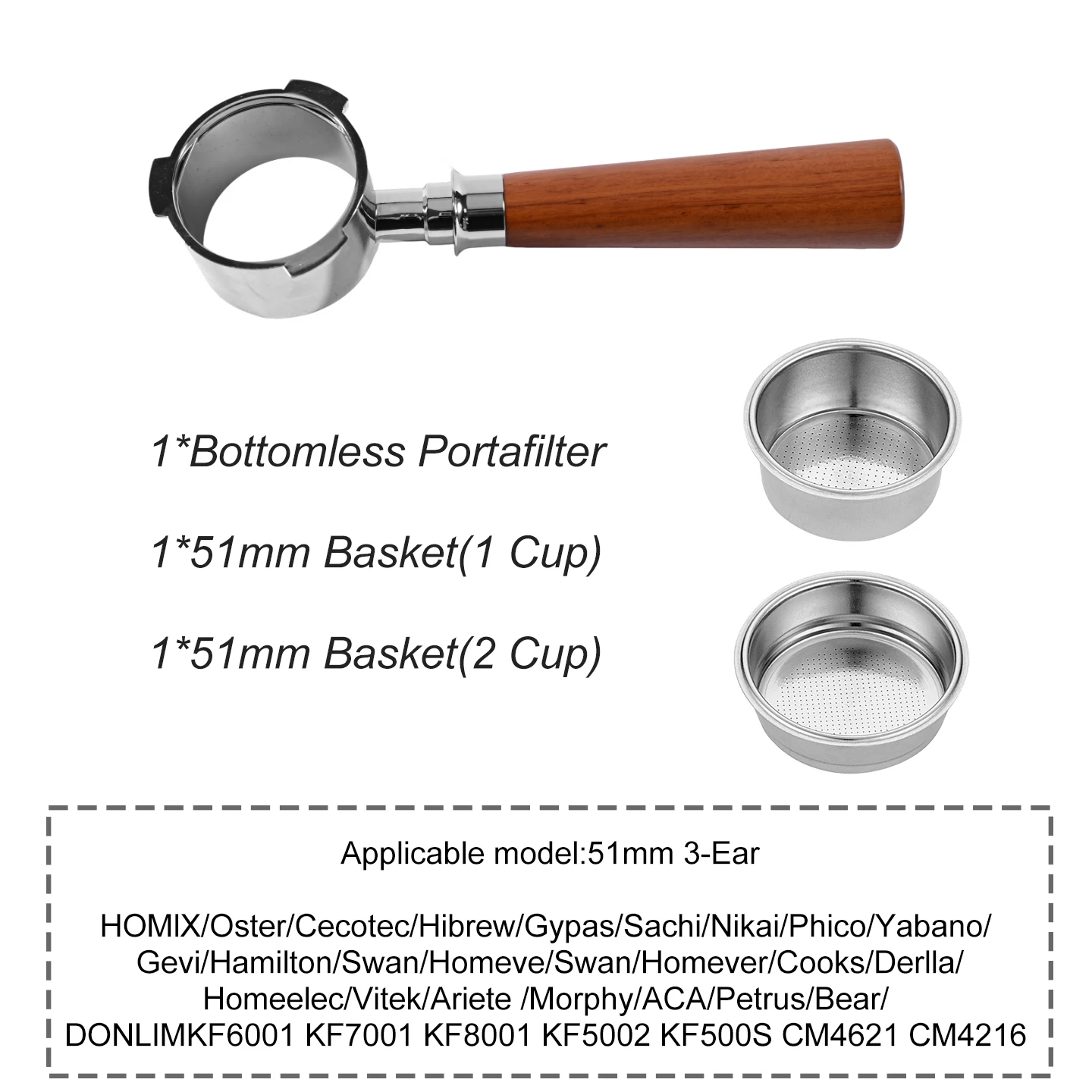 Kaffee-Siebträger ohne Boden, 51 mm, für Homix H11 Oster Cecotec Hibrew 1 2Cup, Ersatzfilterkorb, Espresso-Maschinen-Zubehör