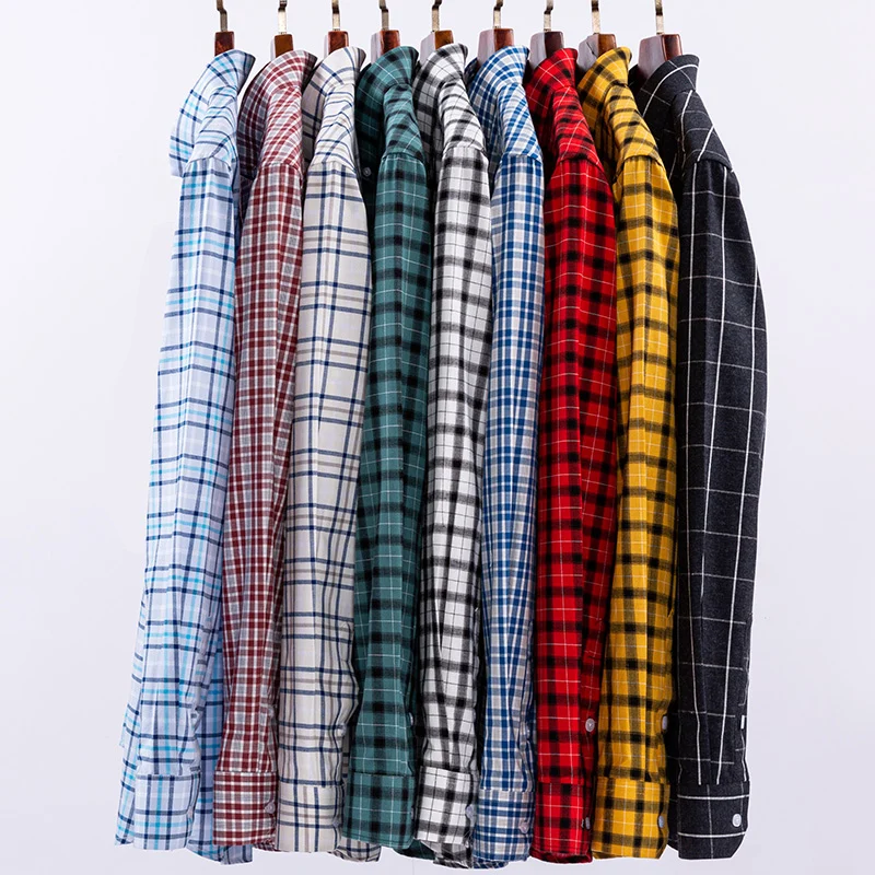 New 8XL Classic Causal 100% Cotton Striped Plaid Shirts Men Long Sleeve Formal Social Soft Cozy Men Shirt Long Sleeve Slim Fit