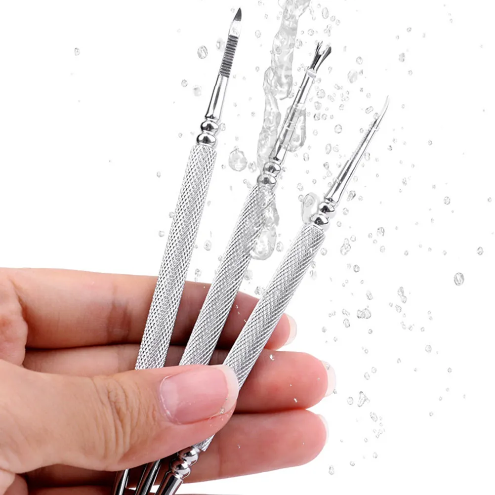 

5Pcs High-Gloss Steel Manicure Tool Set Double-Ended Dead Skin Forks Cuticle Remover for Nail Art Pedicure and Manicure