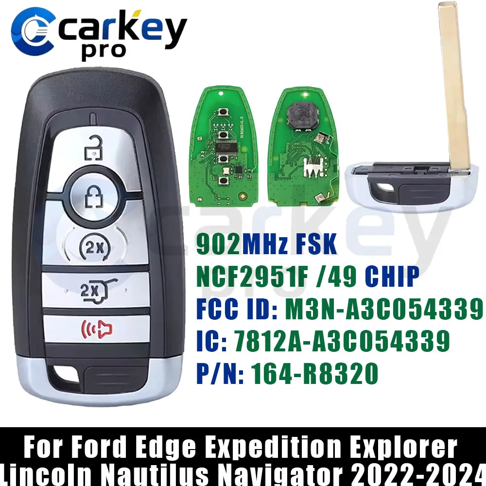 Carkeypro 4+1 Buttons 902MHz M3N-A3C054339 Smart Key For Ford Edge Expedition Explorer Lincoln Nautilus Navigator 2022-2024