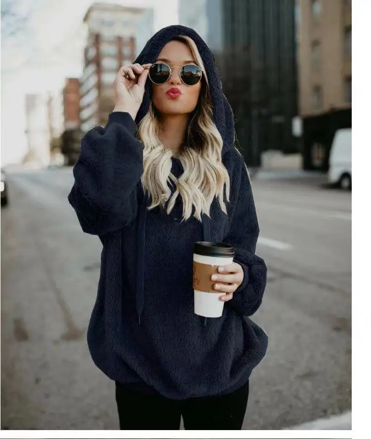 

Осенняя толстовка с длинными рукавами, однотонная женская толстовка для отдыха, однотонная повседневная уличная одежда, модные женские топы