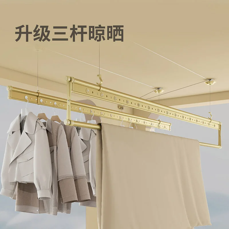 Lifting drying rack balcony hand-crank drying double pole indoor household