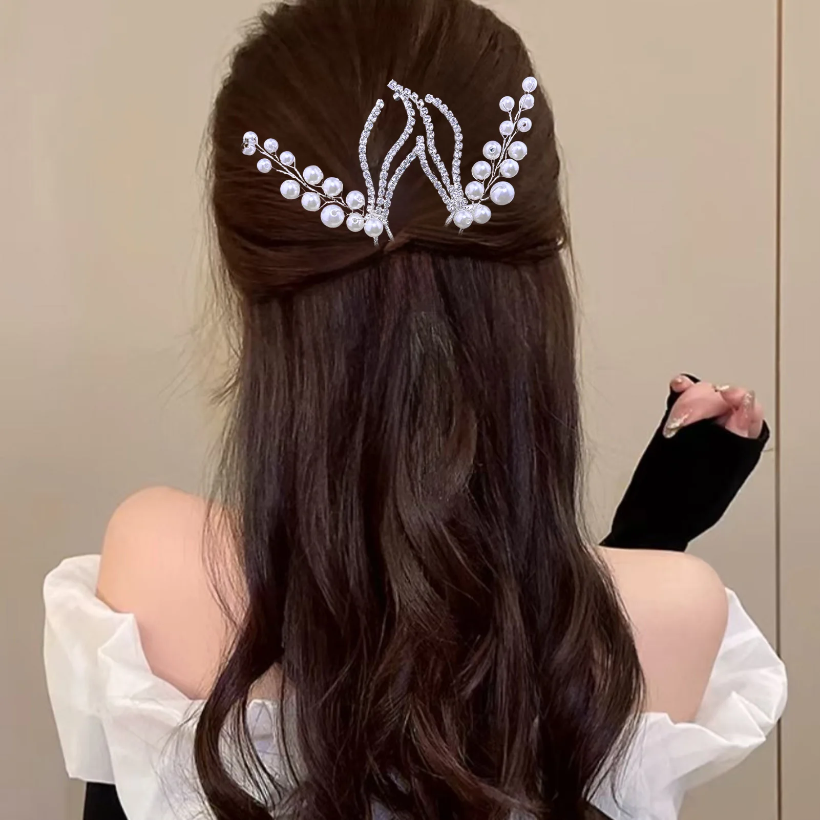 กิ๊บติดผมรูปตัวยูประดับมุกสำหรับผู้หญิง งานแต่งงาน เครื่องประดับผมเจ้าสาว อุปกรณ์ทำผม เครื่องประดับมงกุฎเจ้าสาว