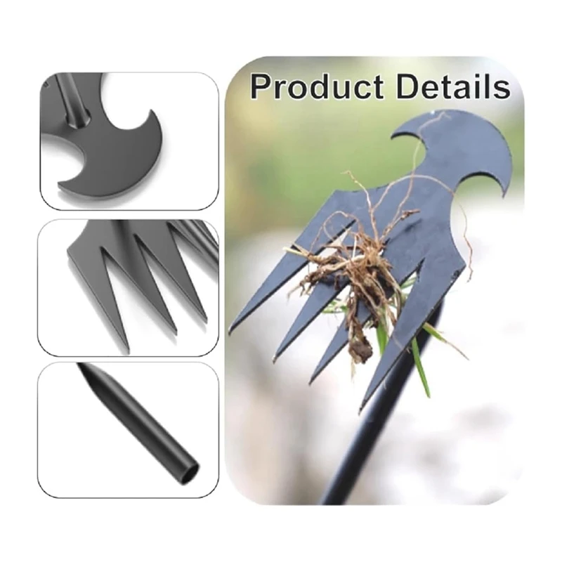 Weed Puller Tool Garden Weed Pulling Tool, Weeding Artifact Uprooting Weeding Tool, 4 Teeth Manganese Steel Forged Hand Durable