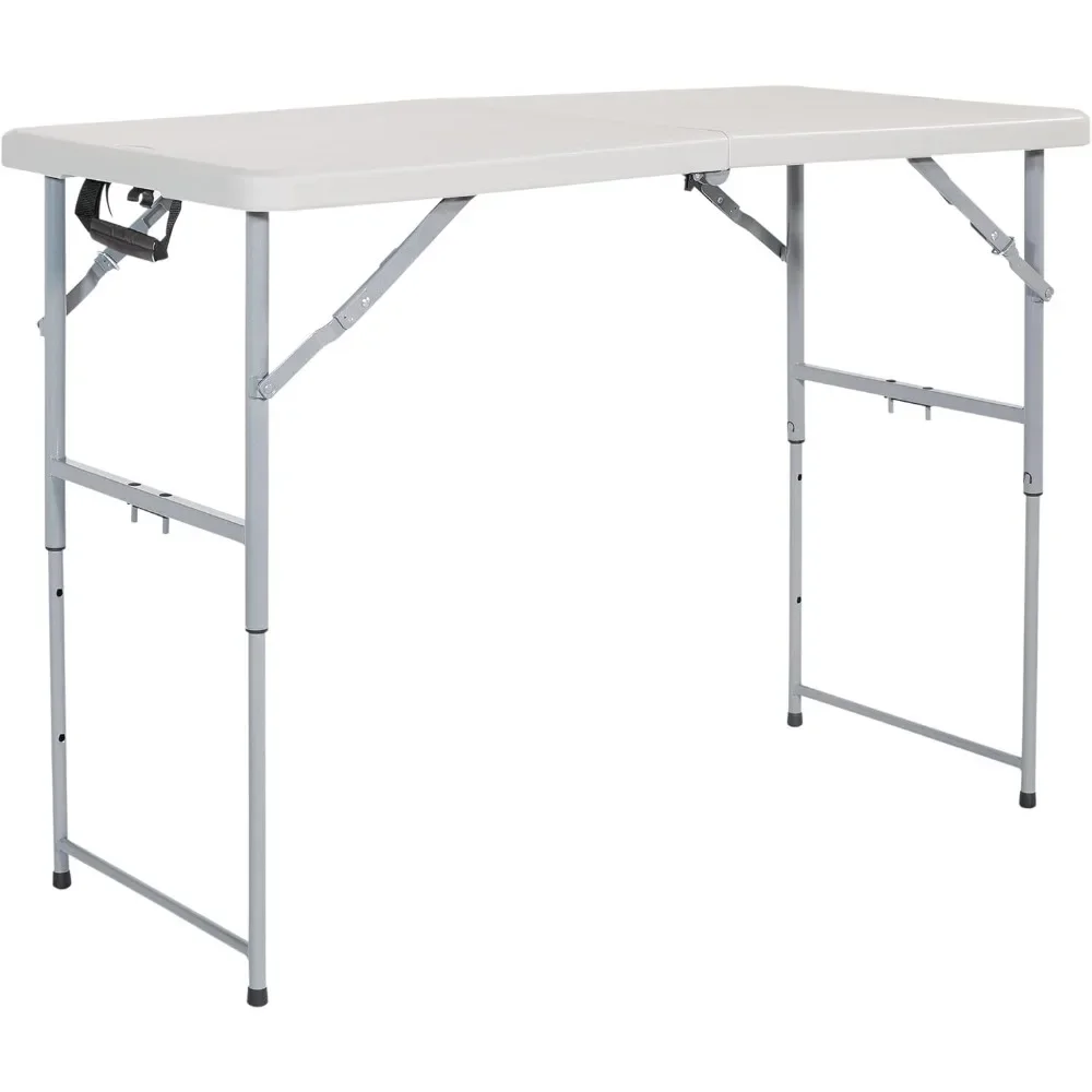 Mesa rectangular multiusos de resina de estrella de oficina, 4 pies de largo, altura ajustable, mesa plegable central, gris claro