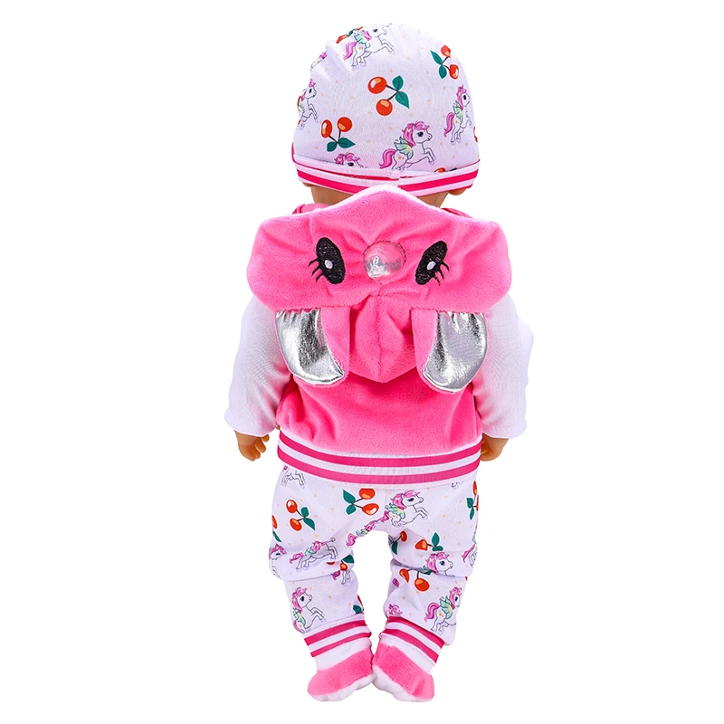 Unicorn Doll Clothes Suit+Hat+Shoes 5PCS Dolls Outfit for 17 Inch 43cm Baby Doll Cute Jumpers Rompers Doll Costume