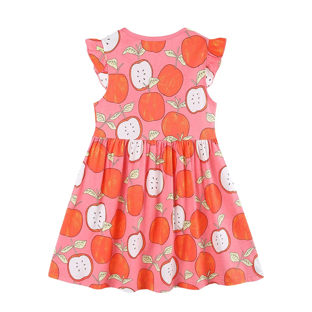 Princess Girls Summer Dresses Fly Sleeve Apples Print Lovely New Style Kids Wear Children's Frocks Toddler Clothing