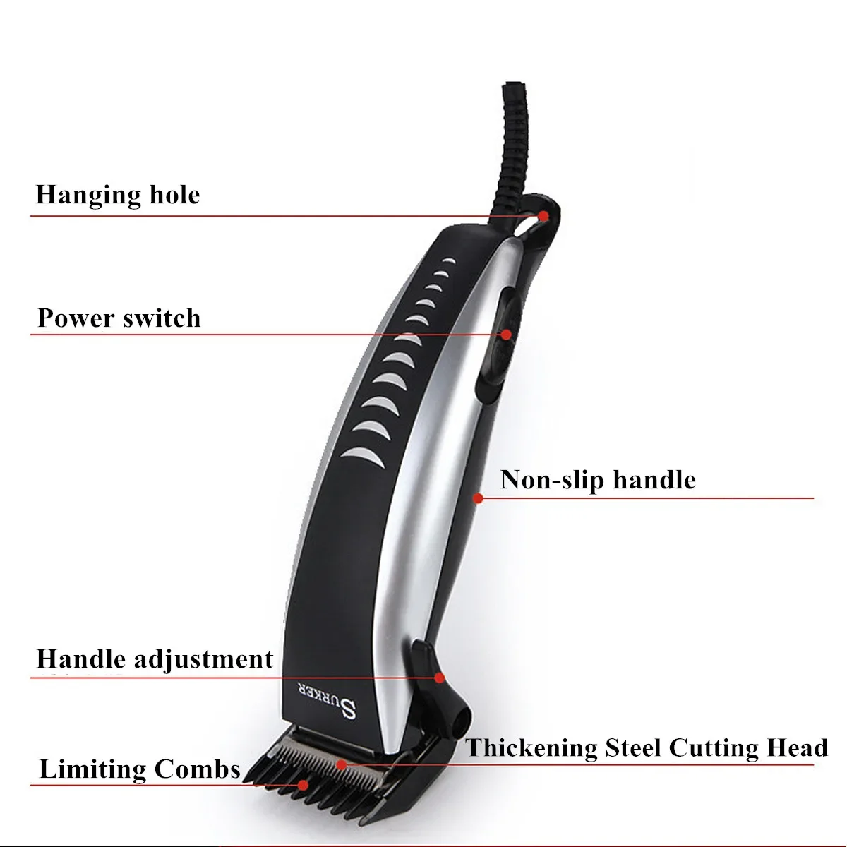 Alat pangkas rambut elektrik profesional 220V, gunting pemotong rambut untuk anak pria dewasa, Set gunting Anti selip, colokan EU