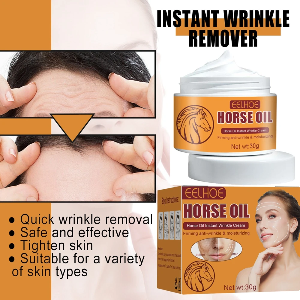 30g Horse Oil Instant Wrinkle Face Creams Rejuvenation Tight Fine Lines Skin Care Fade Spots Moistuizing Maquiagem Beauty Health