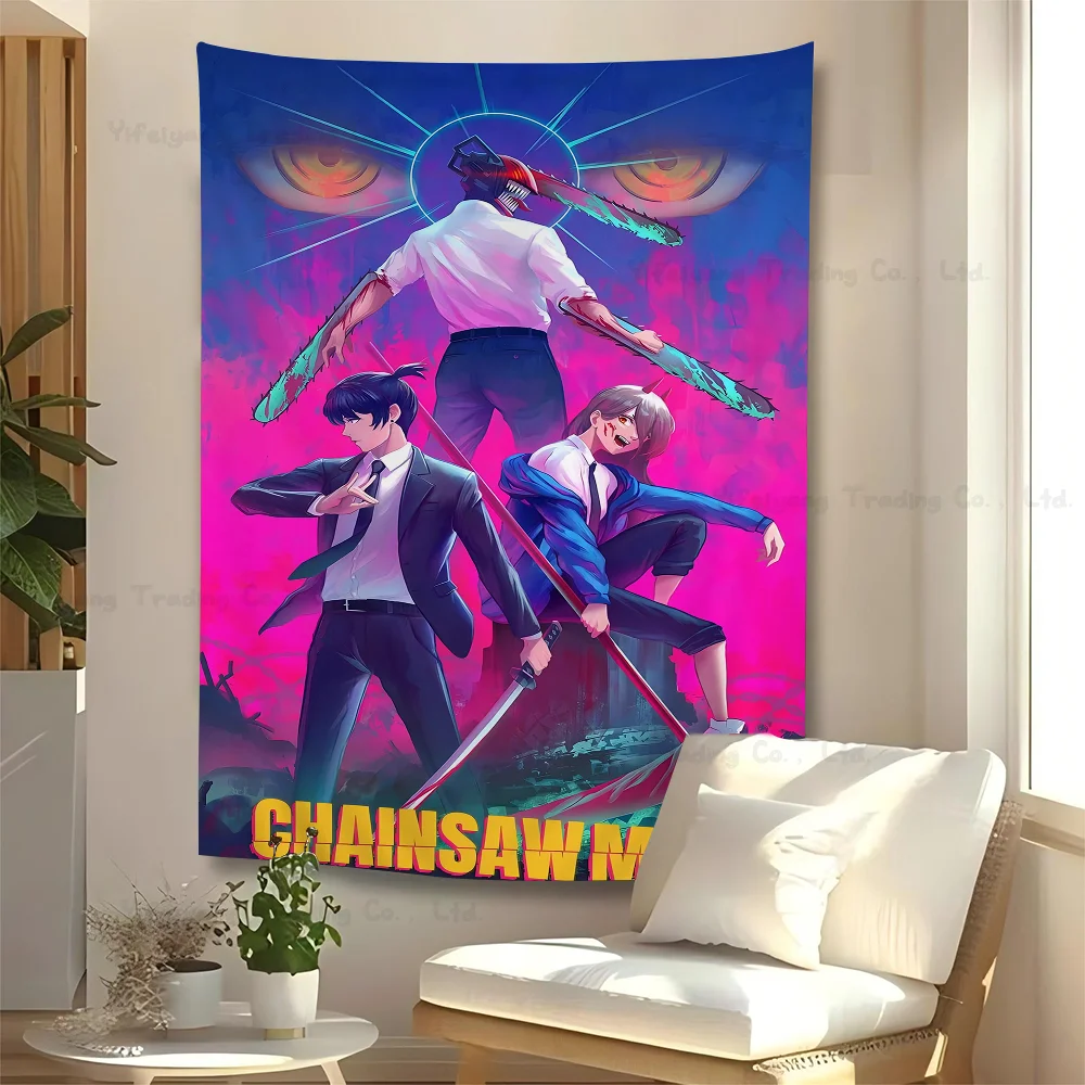 Anime Chainsaw Man Cartoon Tapestry Bohemian Wall Tapestries Mandala Wall Hanging Sheets