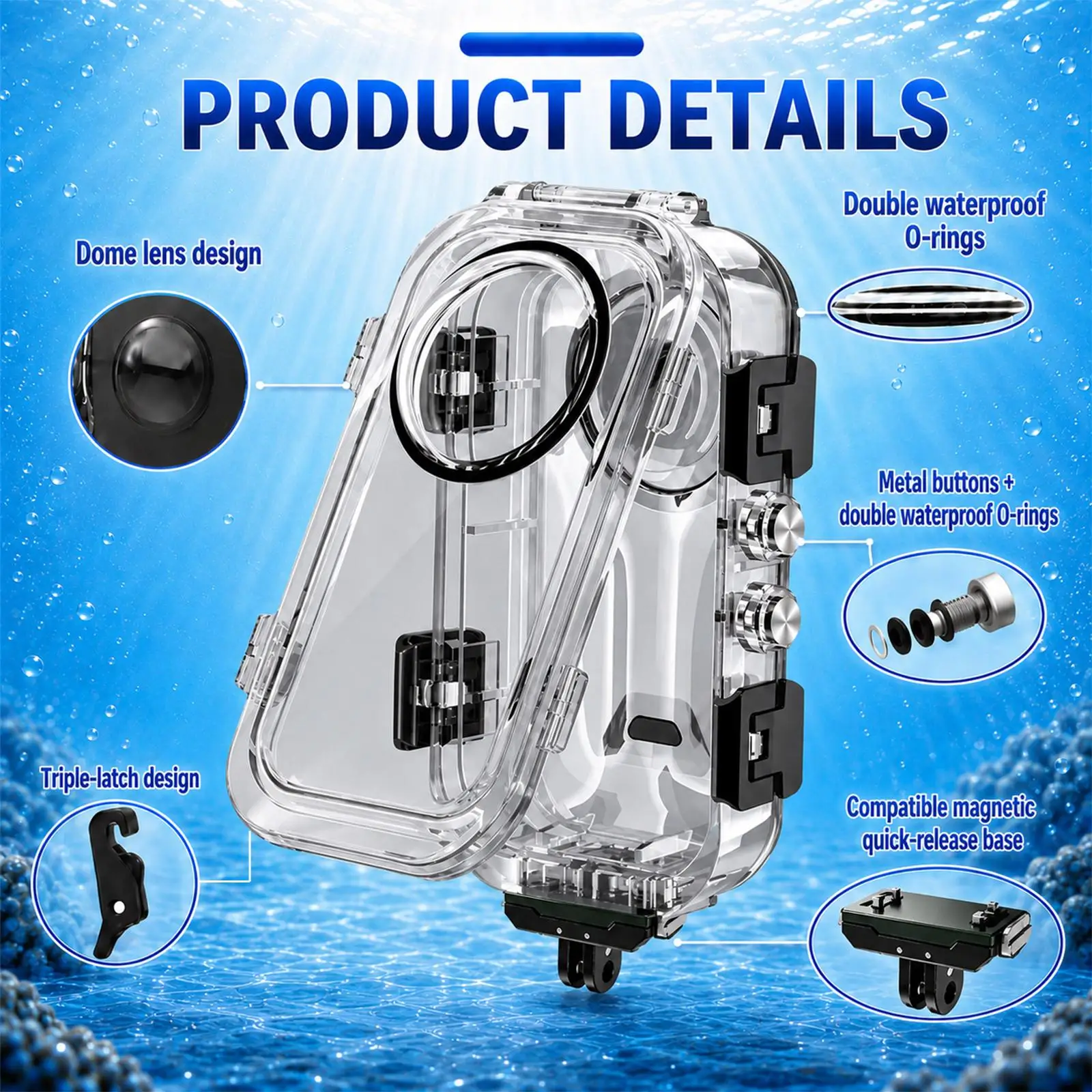 PULUZ 60m Unterwasser-Tauchgehäuse für Insta360 X6, für Insta360 X6 Action-Kamera, wasserdichtes Gehäuse, unsichtbare Abdeckung zum Schnorcheln – Detail 10