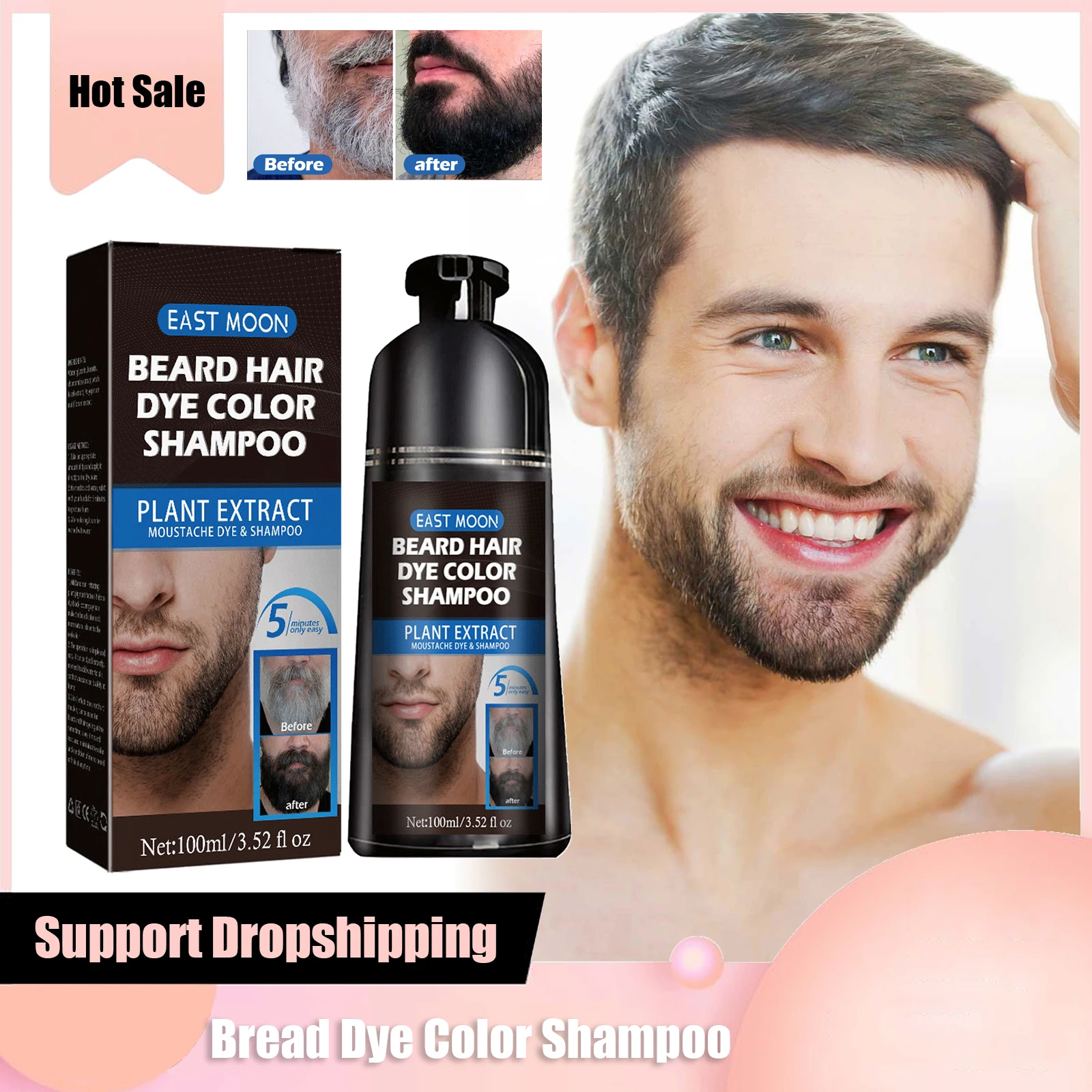 Natural Beard Dye Shampoo Permanent Repair White Grey Hair Removal Instant Mustache Dying Blacking Fast Beard Coloring for Men