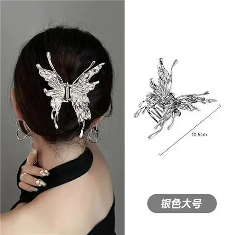 New Liquid Butterfly Hair Catch Fashion Girl Silver Headwear Alloy Shark Claw Clip Hairband Barrettes Hair Accessories