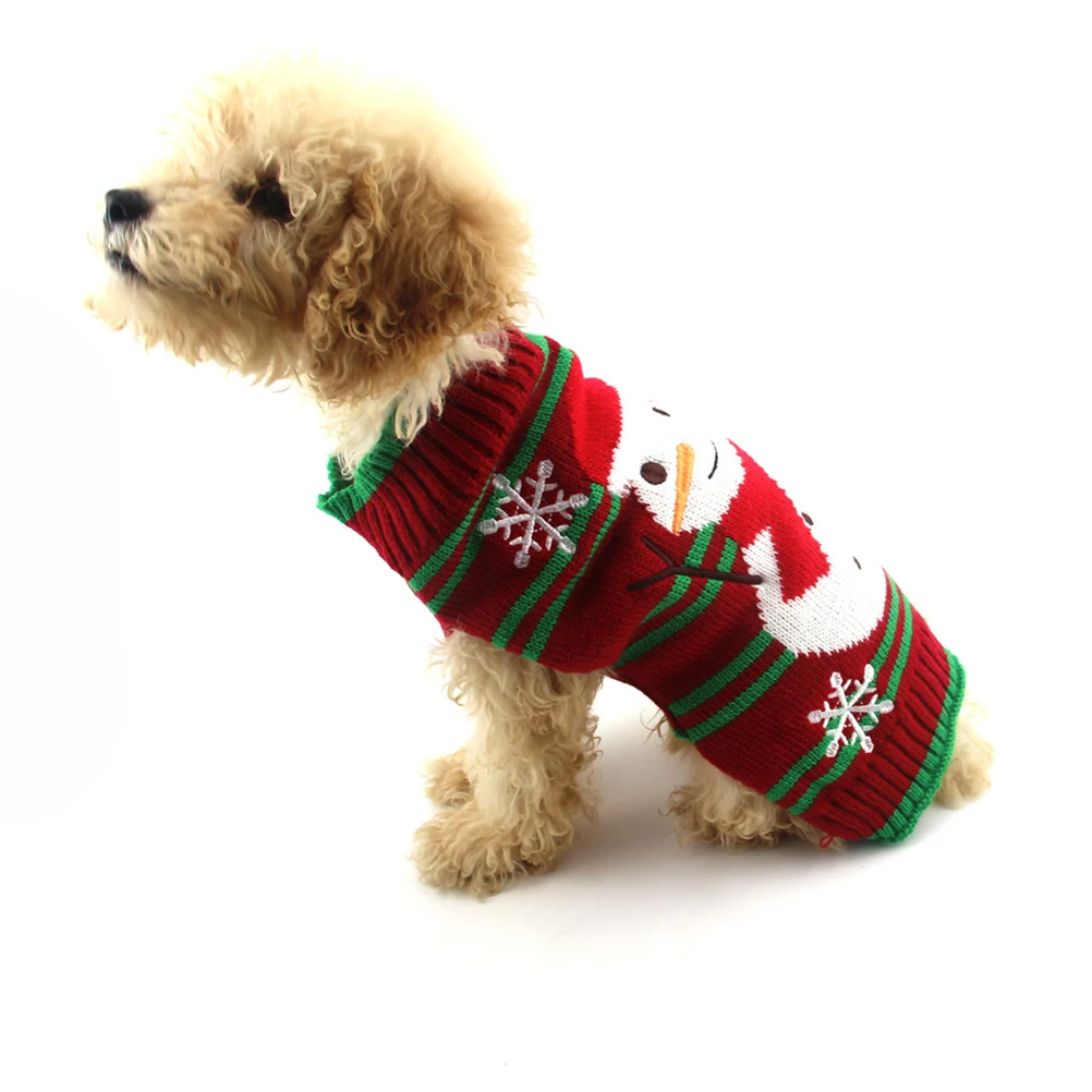 

Pet Dog Sweater Warm Clothes Stripe Snowman Pattern Christmas Winter Puppy Fashion Texture Dog Jacket