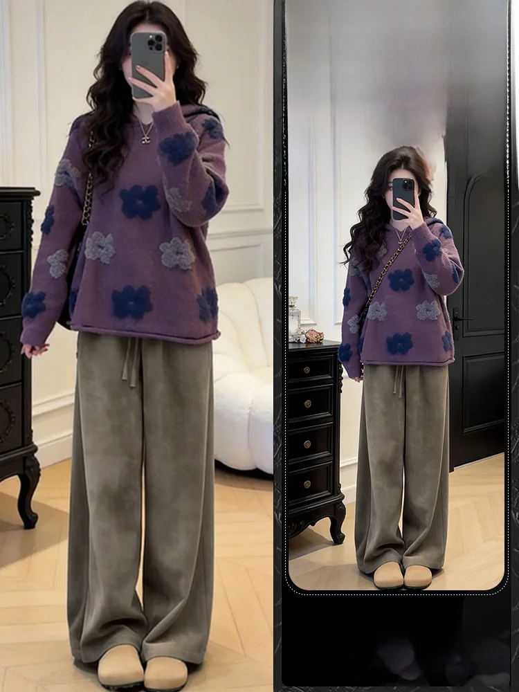 

Женский повседневный спортивный комплект из двух предметов: брюки с высокой талией и широкими штанинами Ele Anti-Aging, весна 2026, дышащий, комфортный, из смесового хлопка