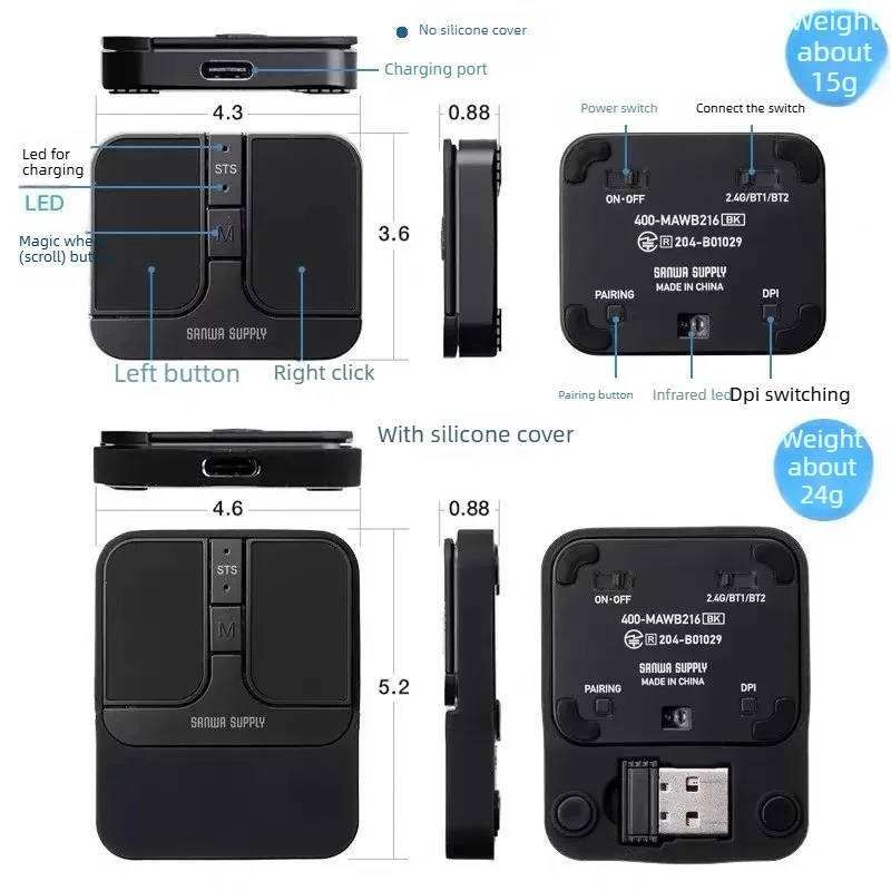 NEW SANWA SUPPLY Wireless Bluetooth Mouse Dual Mode Portable Mini Silent Rechargeable for Laptop PC Tablet Smartphone