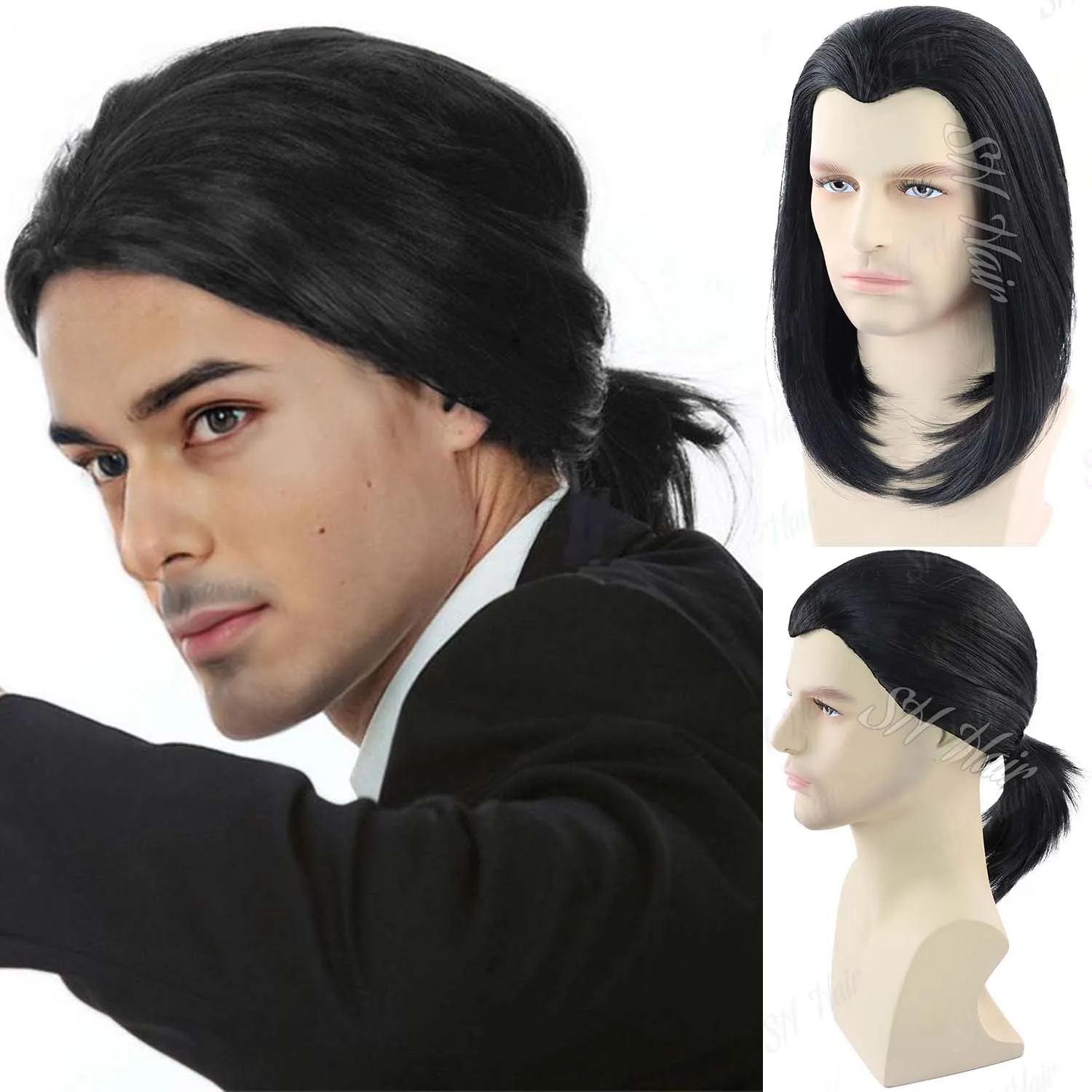 

Синтетический короткий прямой черный парик для мужчин 70-х годов Хиппи Винтаж Винсент Вега Костюм Парик 80-х Хэллоуин Косплей Вечеринка Веселый парик