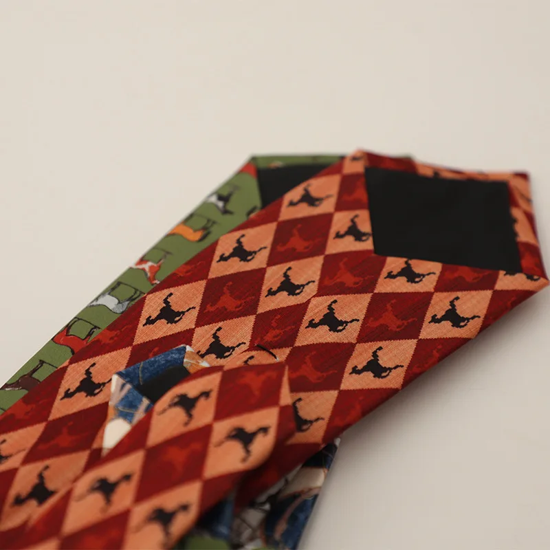 2025 جديد خمر رجل عادية الباندا الحصان مرساة مطبوعة ربطات العنق شهم ارتداء اليومي رابطة عنق اليدوية 8 سنتيمتر البني الكاكي Cravat #4