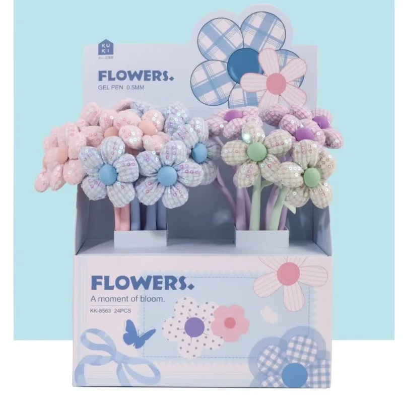 24 Soft Silicone Shake Gel Pens Floral Black Ink Rollerball Pen Set Stationery Present for Teacher Festival Office Writing