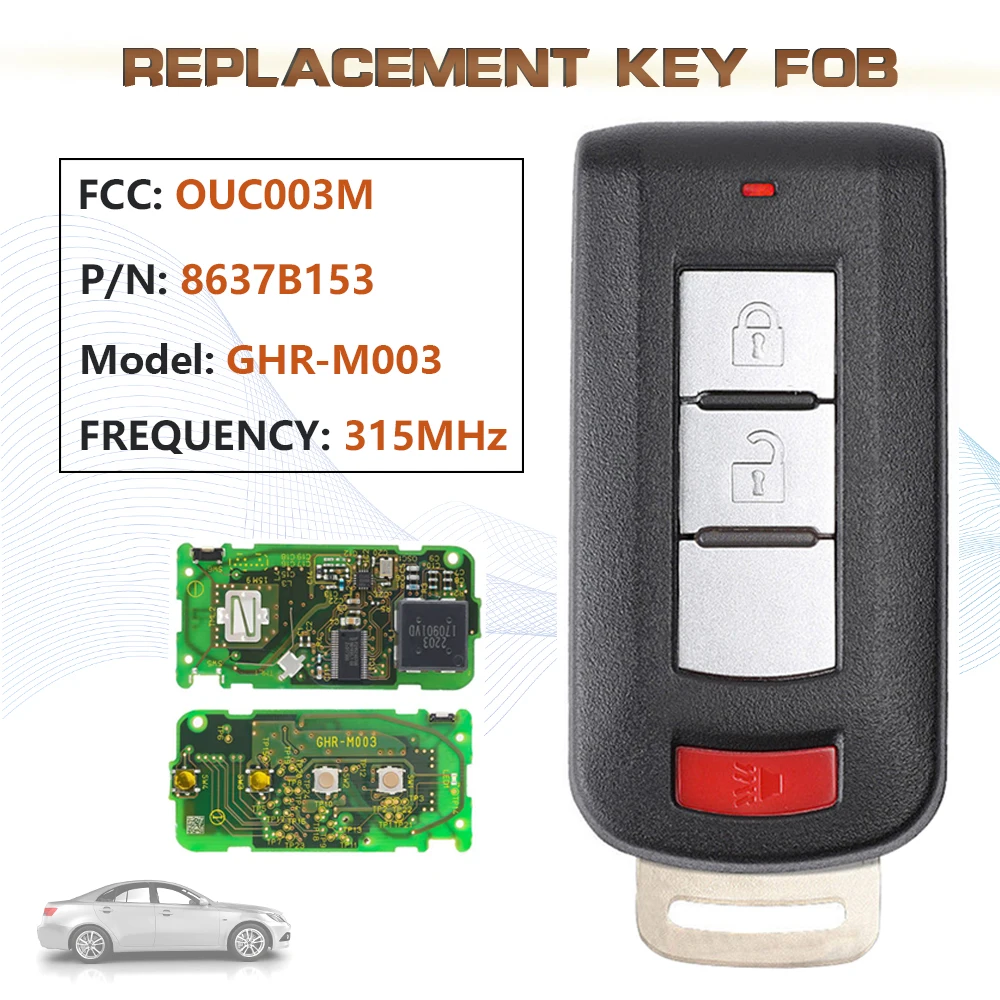 KEYECU 315MHz FSK FCC:OUC003M Model:GHR-M003 Smart Remote Key Fob 3B ID47 Chip P/N: 8637B153 for 2013-2019 Mitsubishi Mirage