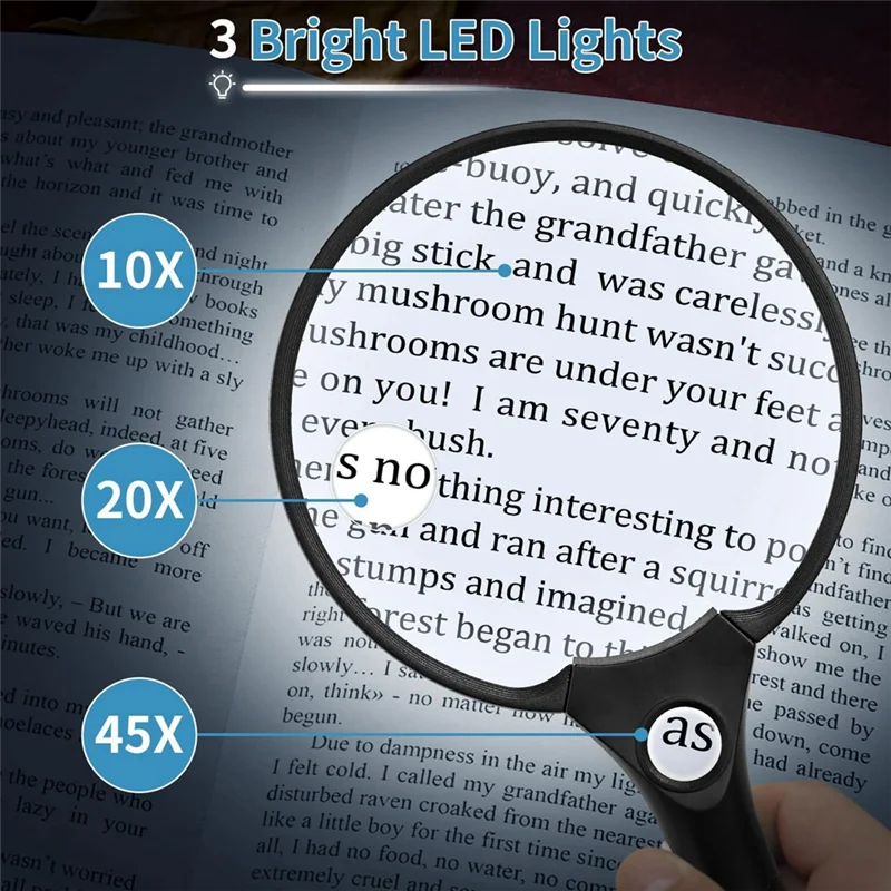 

2 Pack 30X 60X 90X Jewelers Loupe Bundle With 10X 20X 45X Large Magnifying Glass With Light Black For Seniors Reading