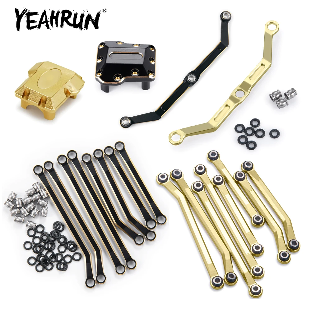 YEAHRUN Heavy Brass Black Coating Steering Linkage Diff Cover Heightened Link Rod Kit for TRX-4M Bronco Defender 1/18 RC Car