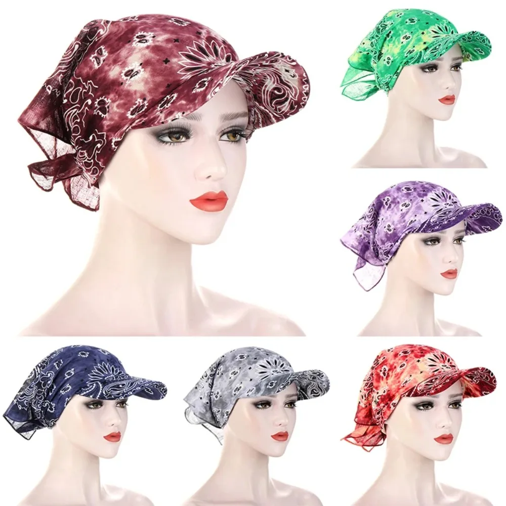 New Polyester Printed Turban Hat Headscarf Baseball Caps Tie-dye Sunscreen Hat Headpiece Hedging Cap Women